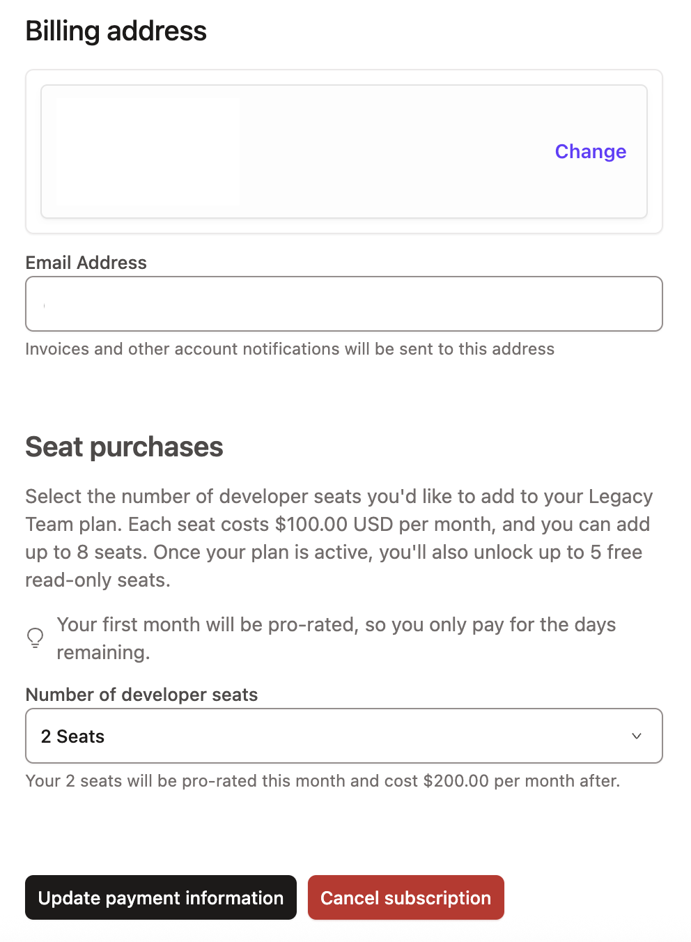 Navigate to Account settings -> Billing to modify billing seat count Navigate to Account settings -> Billing to modify billing seat count