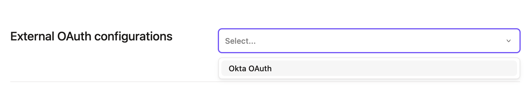 The new connection displayed in the External OAuth Configurations box. The new connection displayed in the External OAuth Configurations box.