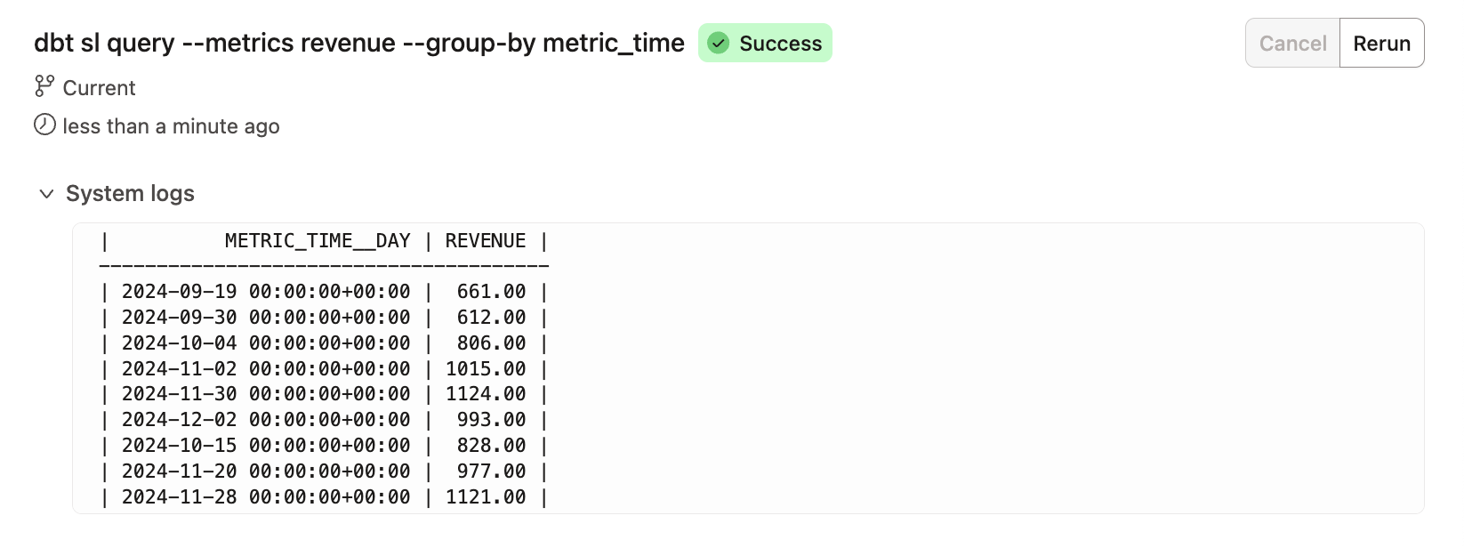 Validate the metrics and time spine output in the Studio IDE